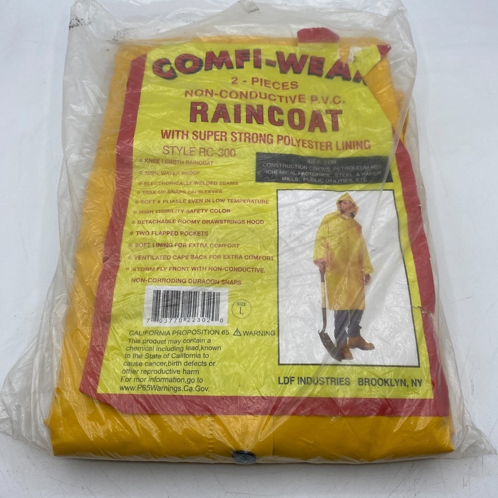 Comfi-Wear 2-Piece PVC Raincoat Style RC-300 Yellow Size Large New Sealed Safety